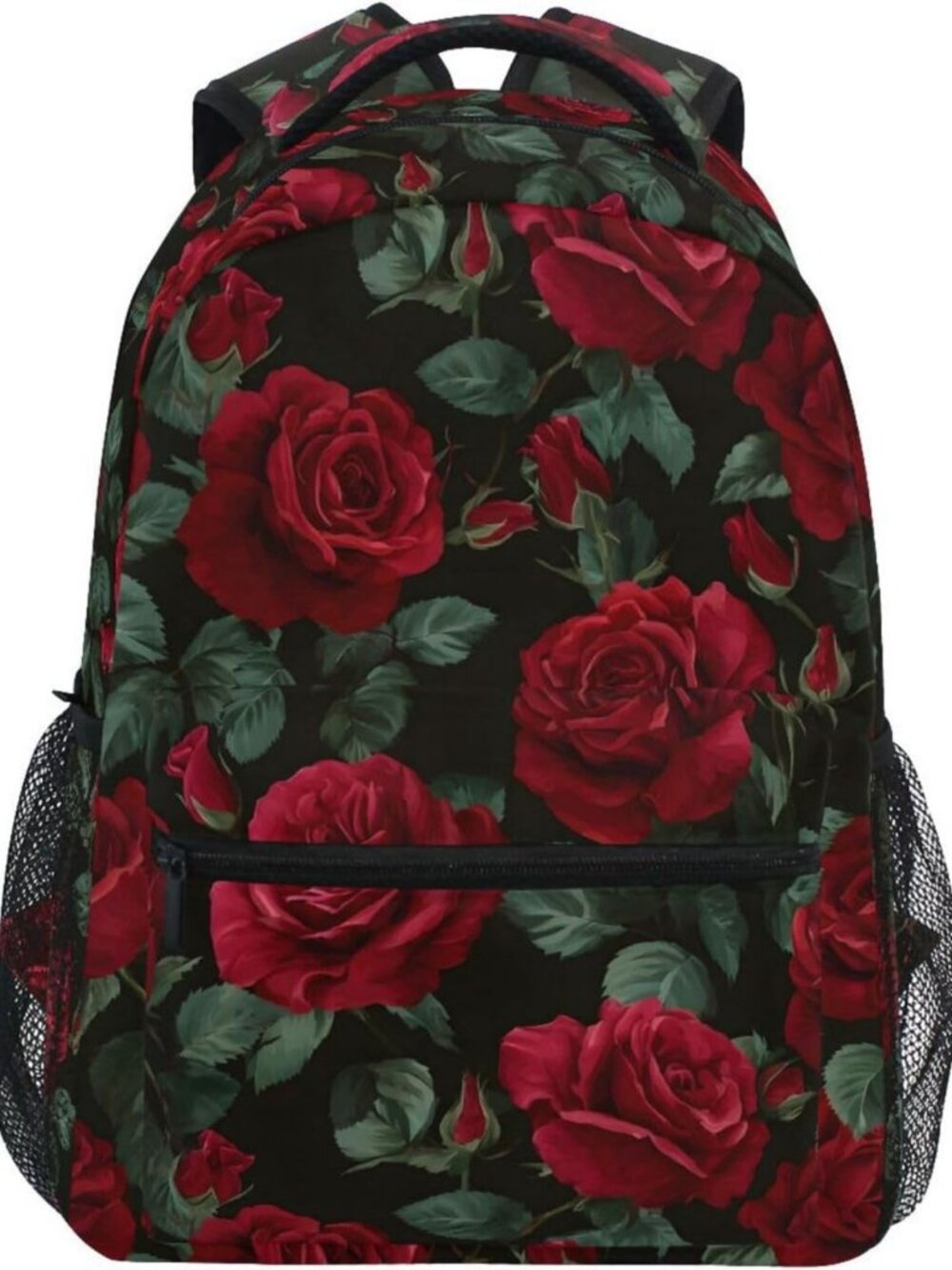 Floral Red Rose Large Backpack for Women & Girls - Personalized School & Travel